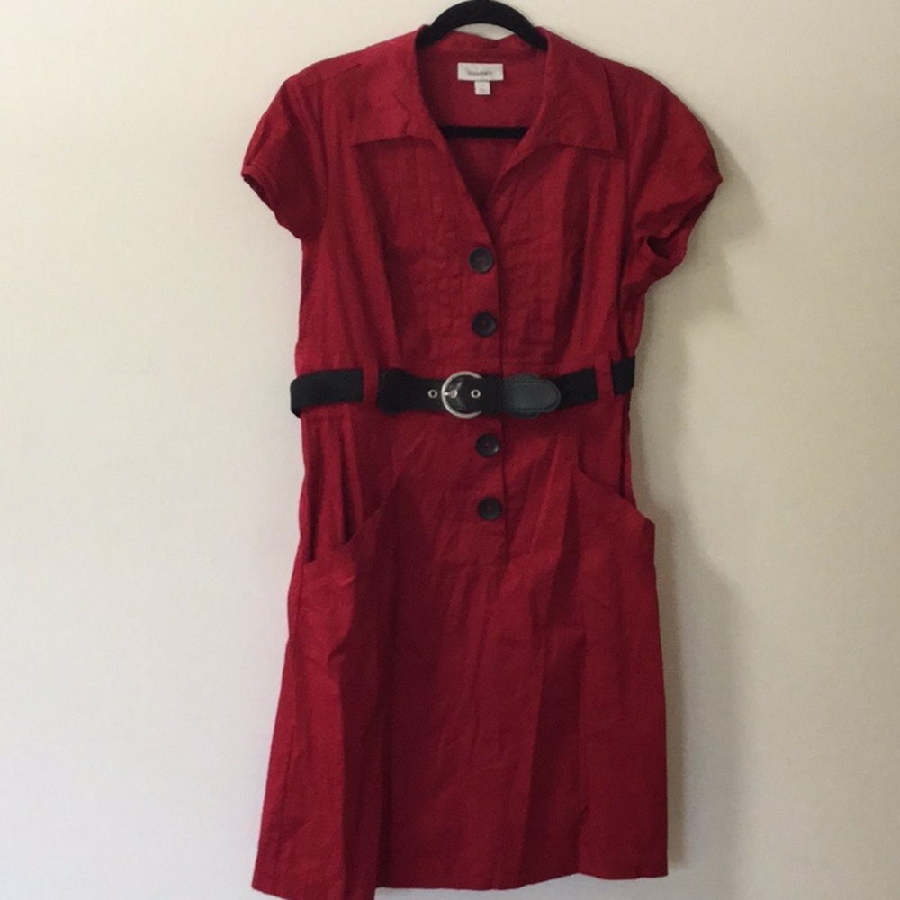 Red button up dress